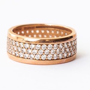 Classic 14K rose gold clad band 3 row simulated diamonds 2.1 CTW Diamonique 10